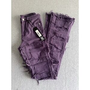 Rockstar Original Zariyah Stacked Flare Jean Size M 26" Purple Distressed L36"